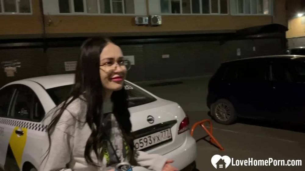 Nerdy babe sucks dick on parking lot - #3