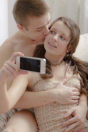 Horny teen Nina takes a selfie before sexual intercourse with a boy on nudesceleb.com