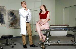 Busty high heel clad pornstar Casey Calvert taking cum in mouth from doctor on nudesceleb.com