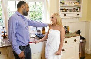 Blonde MILF Amber Deen seducing the chef and his big dick in the kitchen on nudesceleb.com