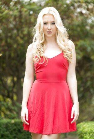 Amateur teen babe Samantha Rone posing outdoors in summer dress on nudesceleb.com