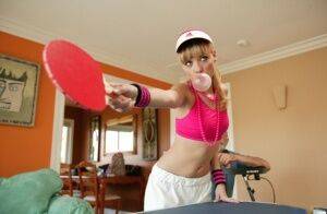Young blonde Nicole Ray fucks a really old guy after losing ping pong game on nudesceleb.com