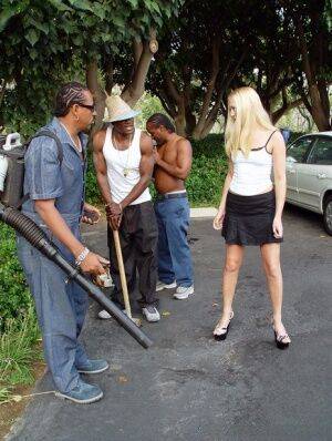 Blonde slut Jamie Woods gets double fucked during an interracial gangbang on nudesceleb.com