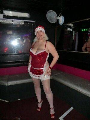 Older blonde Barby looses her tits and twat from Christmas lingerie on nudesceleb.com