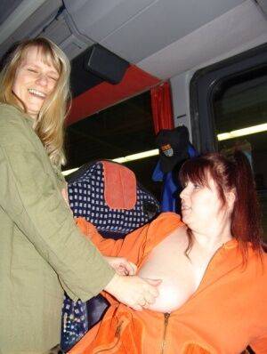 Older amateur Sweet Susi has lesbian sex while travelling on a bus on nudesceleb.com