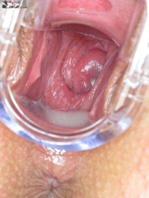 Hot blonde Laura Crystal inserts a speculum for a close up of her pink pussy on nudesceleb.com