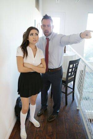 Naughty schoolgirl Melissa Moore spanked hard by her stepdad for misbehaving on nudesceleb.com