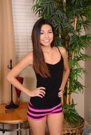 Sweet Latina teen Serena Torres pleases her bald snatch with a vibrator on nudesceleb.com