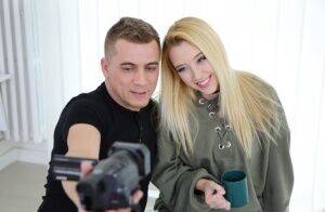 Blond teen Samantha Rone gets a mouthful of cum during sex with a photographer on nudesceleb.com