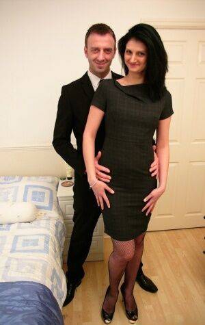 Dark-haired amateur Eva Johnson submits to a gentleman in mesh hosiery on nudesceleb.com