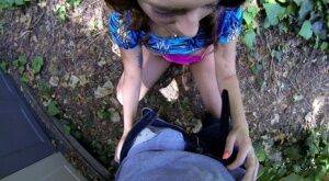 Close up blowjob from a superb teen Sasha Summers outdoors on nudesceleb.com