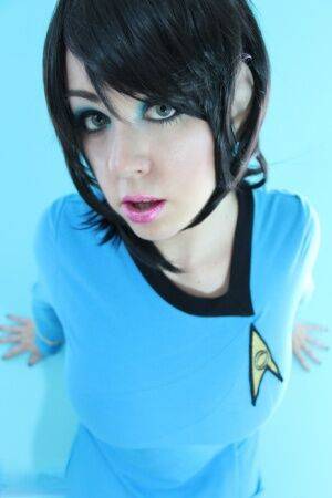 Cosplay chick Kayla Kiss gives a busty Star Trek performance with pasties on nudesceleb.com