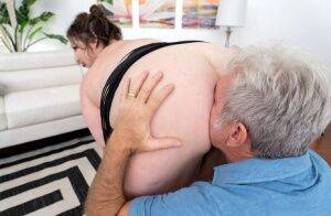 Obese woman Heady Betty pulls out her big boobs while seducing an older man on nudesceleb.com