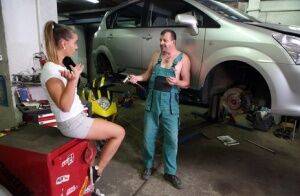 Sweet teen seduces the old mechanic to pay for her car repairs on nudesceleb.com