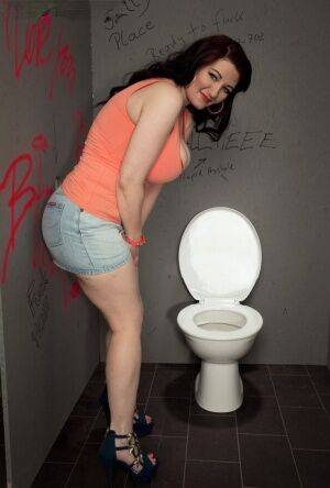 Big boobed female Vanessa Y gives head at bathroom gloryhole on nudesceleb.com