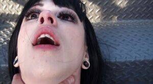 Close up view of pierced babe Larkin Love getting screwed by a pecker on nudesceleb.com