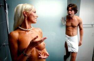 Hot cougar Diana Doll seduces and blows her daughter's boyfriend in the shower on nudesceleb.com