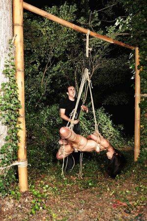 Asian BDSM feminine Marica Hase is tied up in forest by rude male on nudesceleb.com