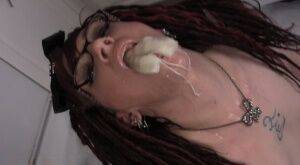 Brunette slut sucking cotton dipped in bowl of pissed on nudesceleb.com