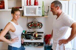 Busty MILF Eve Laurence partakes in hardcore sex while in her kitchen on nudesceleb.com