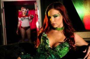 Hot redhead Jayden Cole partakes in breath play with Harley Quinn on nudesceleb.com