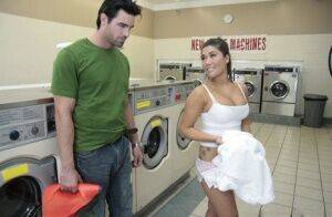 Asian babe with big hooters London Keye has wild sex in the laundry on nudesceleb.com