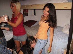 Foxy coeds with sexy bodies are into wild groupsex in the dorm room on nudesceleb.com