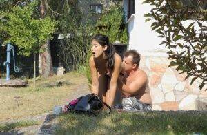 Nice teen Lady Dee gets a mouthful of cum during outdoor sex with an old guy on nudesceleb.com