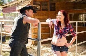 Redhead farm girl Alice Chambers gets banged by a ranch hand in her boots on nudesceleb.com