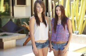 Pretty girl Celeste Star has some lesbian fun with her friend outdoor on nudesceleb.com