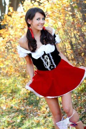 Sweet teen Andi Land frees her tits and twat from a Red Riding Hood outfit on nudesceleb.com