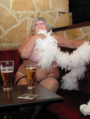 Old UK fatty Grandma Libby gets naked while having beers in a pub - Britain on nudesceleb.com