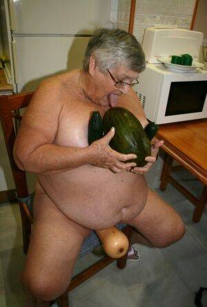 Obese UK nan Grandma Libby gets totally naked while playing with veggies - Britain on nudesceleb.com