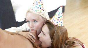 Party girls Macie Winslett and Sammie Davis sucking cock and balls on nudesceleb.com