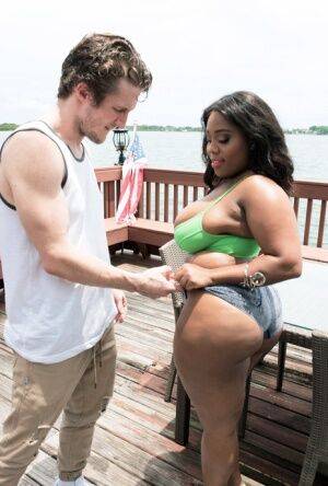 Curvy ebony chick Ms Yummy seduces a hapless white boy with her big booty on nudesceleb.com