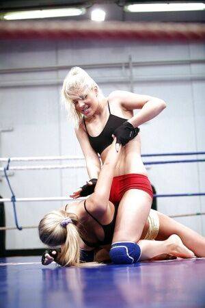 Gorgeous sporty lesbians fighting and pleasuring each other in the ring on nudesceleb.com