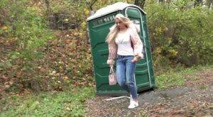 Blonde Katy Sky has to drop her jeans & pee in public because of locked toilet on nudesceleb.com