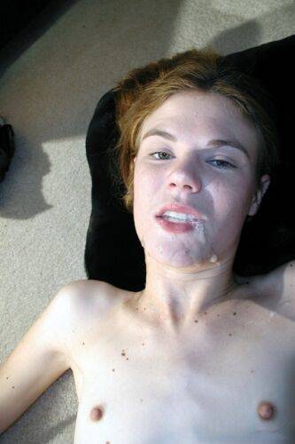 Skinny Melissa Ashley lets her stepson cum in her mouth while masturbating on nudesceleb.com