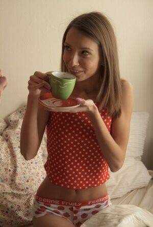 Sleeping teen Veronica wakes up to a cup of tea before losing her virginity on nudesceleb.com