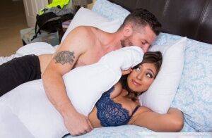 Busty Latina chick Ella Knox and her man friend start the day with a fuck on nudesceleb.com