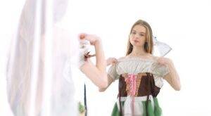 Young beauty Adel Bye dresses in an Oktoberfest outfit to greet her boyfriend on nudesceleb.com