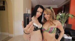 Lesbians teens Ella Milano and Callie Cyprus are making selfies - Cyprus on nudesceleb.com
