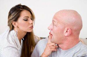 Latina MILF Esperanza Gomez seduces a bald man with a neck rub on nudesceleb.com
