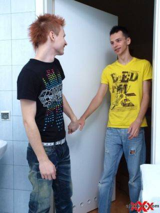 Cute twinks doing it in the bathroom on nudesceleb.com