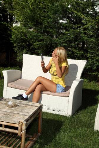 Cute Teen Blonde Nikky Thorne Gets Nude In The Garden And Toys Her Gash With A Toy on nudesceleb.com