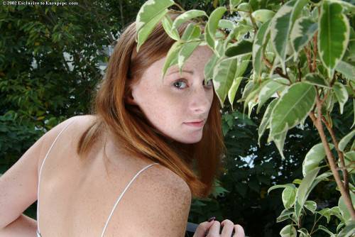 Svelte redheaded youthful Allison exposes big knockers and pussy outdoor on nudesceleb.com