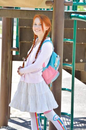 Luscious american red-haired teen Dolly Little in fancy skirt exposing small tits and playing with dildo outside - Usa on nudesceleb.com