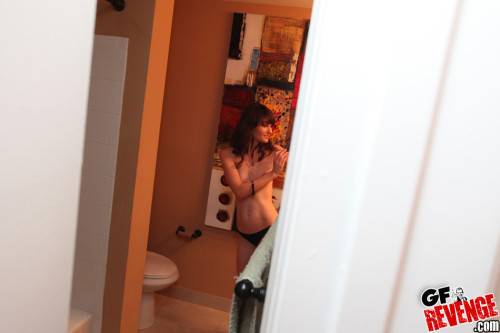 Stunning american brunette teen Chloe Skyy exhibiting her ass in the bathroom - Usa on nudesceleb.com