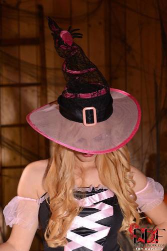 Hot Blonde Witch Mira Varga Is Playing With Her Shaved Pussy On Halloween Eve on nudesceleb.com