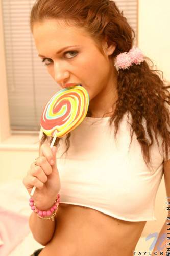 Skinny Teenie Miss Taylor Nubiles Licks Massive Lollipop And Gets Undressed on nudesceleb.com